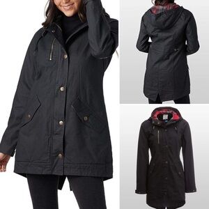 Kavu Sundowner Shell Jacket in Black Red Plaid Women's Size Small Long Coat